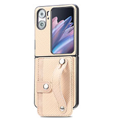 Coque Luxe Cuir et Plastique Housse Etui Mat SD10 pour Oppo Find N2 Flip 5G Or