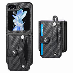 Coque Luxe Cuir et Plastique Housse Etui Mat SD2 pour Samsung Galaxy Z Flip5 5G Noir