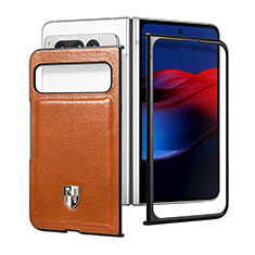 Coque Luxe Cuir et Plastique Housse Etui Mat SD3 pour Google Pixel Fold 5G Marron