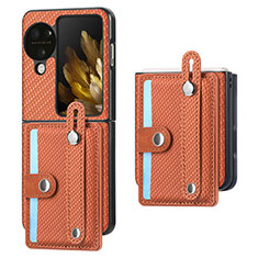 Coque Luxe Cuir et Plastique Housse Etui Mat SD3 pour Oppo Find N3 Flip 5G Orange