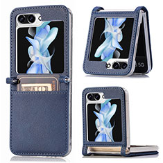 Coque Luxe Cuir et Plastique Housse Etui Mat SD3 pour Samsung Galaxy Z Flip5 5G Bleu