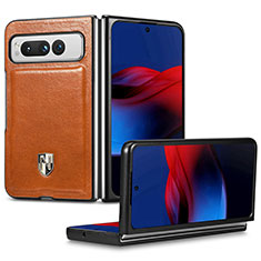 Coque Luxe Cuir et Plastique Housse Etui Mat SD4 pour Google Pixel Fold 5G Marron