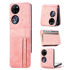 Coque Luxe Cuir et Plastique Housse Etui Mat SD4 pour Huawei P60 Pocket Or Rose