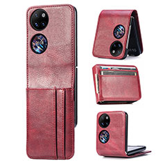 Coque Luxe Cuir et Plastique Housse Etui Mat SD4 pour Huawei P60 Pocket Rouge