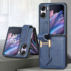 Coque Luxe Cuir et Plastique Housse Etui Mat SD4 pour Oppo Find N2 Flip 5G Bleu