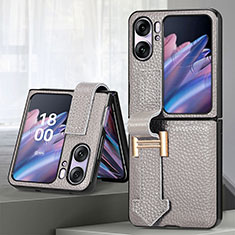 Coque Luxe Cuir et Plastique Housse Etui Mat SD4 pour Oppo Find N2 Flip 5G Gris