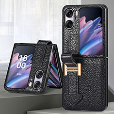 Coque Luxe Cuir et Plastique Housse Etui Mat SD4 pour Oppo Find N2 Flip 5G Noir