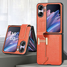 Coque Luxe Cuir et Plastique Housse Etui Mat SD4 pour Oppo Find N2 Flip 5G Orange