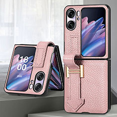 Coque Luxe Cuir et Plastique Housse Etui Mat SD4 pour Oppo Find N2 Flip 5G Rose