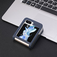 Coque Luxe Cuir et Plastique Housse Etui Mat SD4 pour Samsung Galaxy Z Flip5 5G Bleu