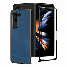 Coque Luxe Cuir et Plastique Housse Etui Mat SD4 pour Samsung Galaxy Z Fold5 5G Bleu