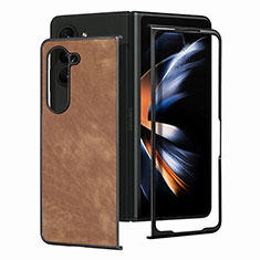 Coque Luxe Cuir et Plastique Housse Etui Mat SD4 pour Samsung Galaxy Z Fold5 5G Marron