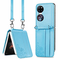 Coque Luxe Cuir et Plastique Housse Etui Mat SD6 pour Huawei P60 Pocket Bleu Ciel