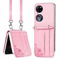 Coque Luxe Cuir et Plastique Housse Etui Mat SD6 pour Huawei P60 Pocket Or Rose