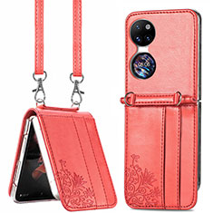 Coque Luxe Cuir et Plastique Housse Etui Mat SD6 pour Huawei P60 Pocket Rouge