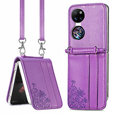 Coque Luxe Cuir et Plastique Housse Etui Mat SD6 pour Huawei P60 Pocket Violet