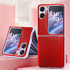 Coque Luxe Cuir et Plastique Housse Etui Mat SD6 pour Oppo Find N2 Flip 5G Rouge