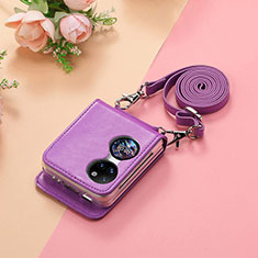 Coque Luxe Cuir et Plastique Housse Etui Mat SD7 pour Huawei P50 Pocket Violet