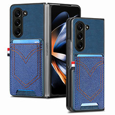 Coque Luxe Cuir et Plastique Housse Etui Mat SD7 pour Samsung Galaxy Z Fold5 5G Bleu