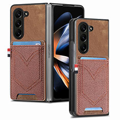 Coque Luxe Cuir et Plastique Housse Etui Mat SD7 pour Samsung Galaxy Z Fold5 5G Marron