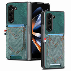 Coque Luxe Cuir et Plastique Housse Etui Mat SD7 pour Samsung Galaxy Z Fold5 5G Vert