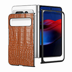 Coque Luxe Cuir et Plastique Housse Etui Mat SD8 pour Google Pixel Fold 5G Marron