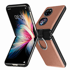 Coque Luxe Cuir et Plastique Housse Etui Mat SD8 pour Huawei P50 Pocket Marron