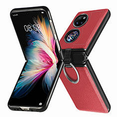 Coque Luxe Cuir et Plastique Housse Etui Mat SD8 pour Huawei P50 Pocket Rouge