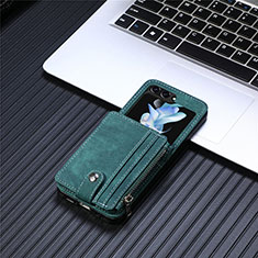 Coque Luxe Cuir et Plastique Housse Etui Mat SD8 pour Samsung Galaxy Z Flip5 5G Vert