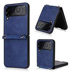 Coque Luxe Cuir et Plastique Housse Etui Mat T02 pour Samsung Galaxy Z Flip4 5G Bleu