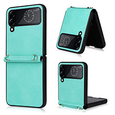 Coque Luxe Cuir et Plastique Housse Etui Mat T02 pour Samsung Galaxy Z Flip4 5G Cyan