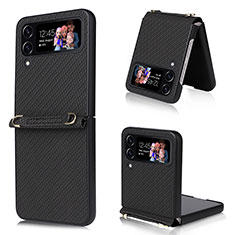 Coque Luxe Cuir et Plastique Housse Etui Mat T07 pour Samsung Galaxy Z Flip4 5G Noir