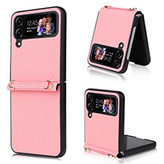 Coque Luxe Cuir et Plastique Housse Etui Mat T07 pour Samsung Galaxy Z Flip4 5G Or Rose