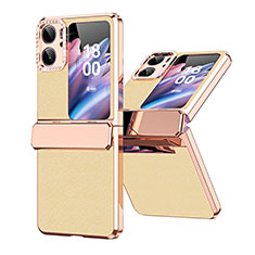 Coque Luxe Cuir et Plastique Housse Etui Mat WZ1 pour Oppo Find N2 Flip 5G Or