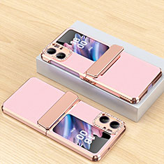 Coque Luxe Cuir et Plastique Housse Etui Mat WZ2 pour Oppo Find N2 Flip 5G Or Rose