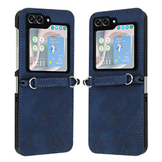 Coque Luxe Cuir et Plastique Housse Etui Mat YB4 pour Samsung Galaxy Z Flip5 5G Bleu