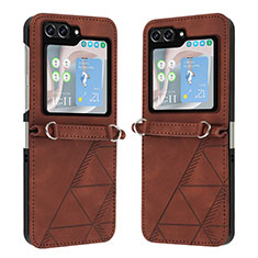 Coque Luxe Cuir et Plastique Housse Etui Mat YB4 pour Samsung Galaxy Z Flip5 5G Marron