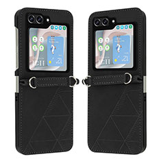 Coque Luxe Cuir et Plastique Housse Etui Mat YB4 pour Samsung Galaxy Z Flip5 5G Noir