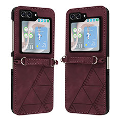 Coque Luxe Cuir et Plastique Housse Etui Mat YB4 pour Samsung Galaxy Z Flip5 5G Rouge