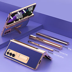 Coque Luxe Cuir et Plastique Housse Etui Mat Z05 pour Samsung Galaxy Z Fold2 5G Bleu