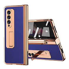 Coque Luxe Cuir et Plastique Housse Etui Mat ZL1 pour Samsung Galaxy Z Fold4 5G Bleu