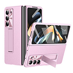 Coque Luxe Cuir et Plastique Housse Etui Mat ZL1 pour Samsung Galaxy Z Fold5 5G Or Rose