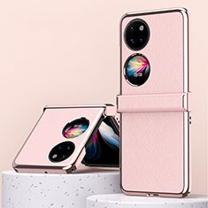 Coque Luxe Cuir et Plastique Housse Etui Mat ZL2 pour Huawei P60 Pocket Or Rose