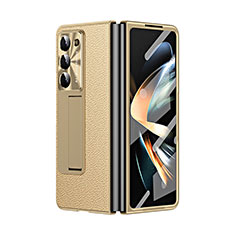 Coque Luxe Cuir et Plastique Housse Etui Mat ZL2 pour Samsung Galaxy Z Fold5 5G Or