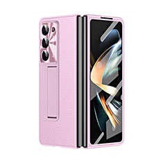 Coque Luxe Cuir et Plastique Housse Etui Mat ZL2 pour Samsung Galaxy Z Fold5 5G Or Rose