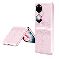 Coque Luxe Cuir et Plastique Housse Etui Mat ZL4 pour Huawei Pocket S Or Rose