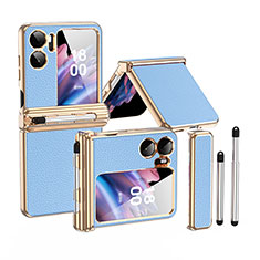 Coque Luxe Cuir et Plastique Housse Etui Mat ZL4 pour Oppo Find N2 Flip 5G Bleu