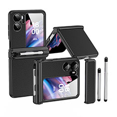 Coque Luxe Cuir et Plastique Housse Etui Mat ZL4 pour Oppo Find N2 Flip 5G Noir