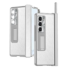 Coque Luxe Cuir et Plastique Housse Etui Mat ZL4 pour Samsung Galaxy Z Fold5 5G Argent