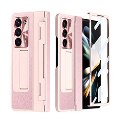 Coque Luxe Cuir et Plastique Housse Etui Mat ZL4 pour Samsung Galaxy Z Fold5 5G Rose